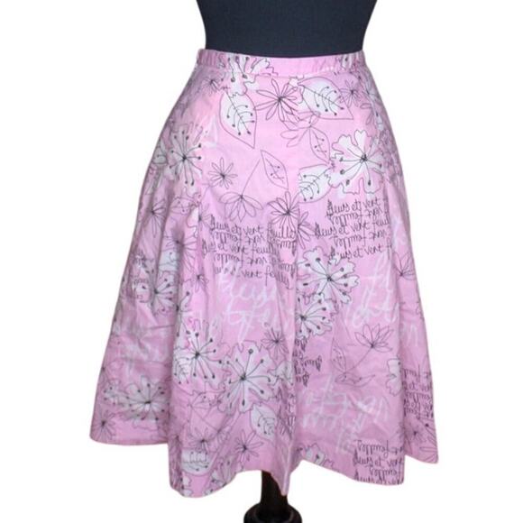 Rafaella A Line Skirt Pink Floral French Script Dainty Feminine Twee 6 - Picture 3 of 4